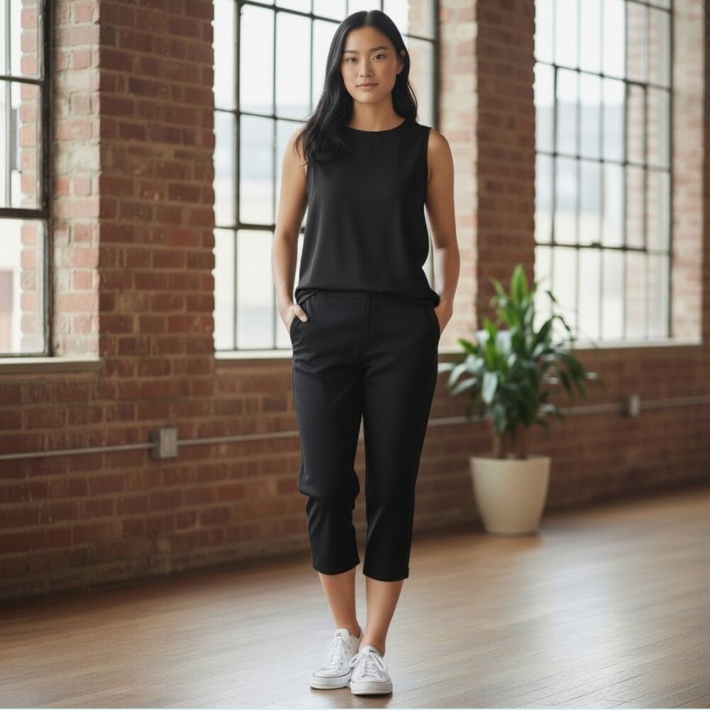 Eileen Fisher Washable Flex Ponte Pants Medium Black Cropped Straight Leg